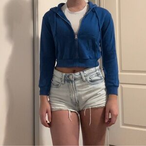 Blue garage cropped zip up hoodie